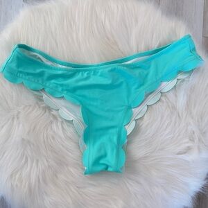 Victoria's Secret PINK Cheeky Bikini Bottoms Scallop Small Turquoise Blue